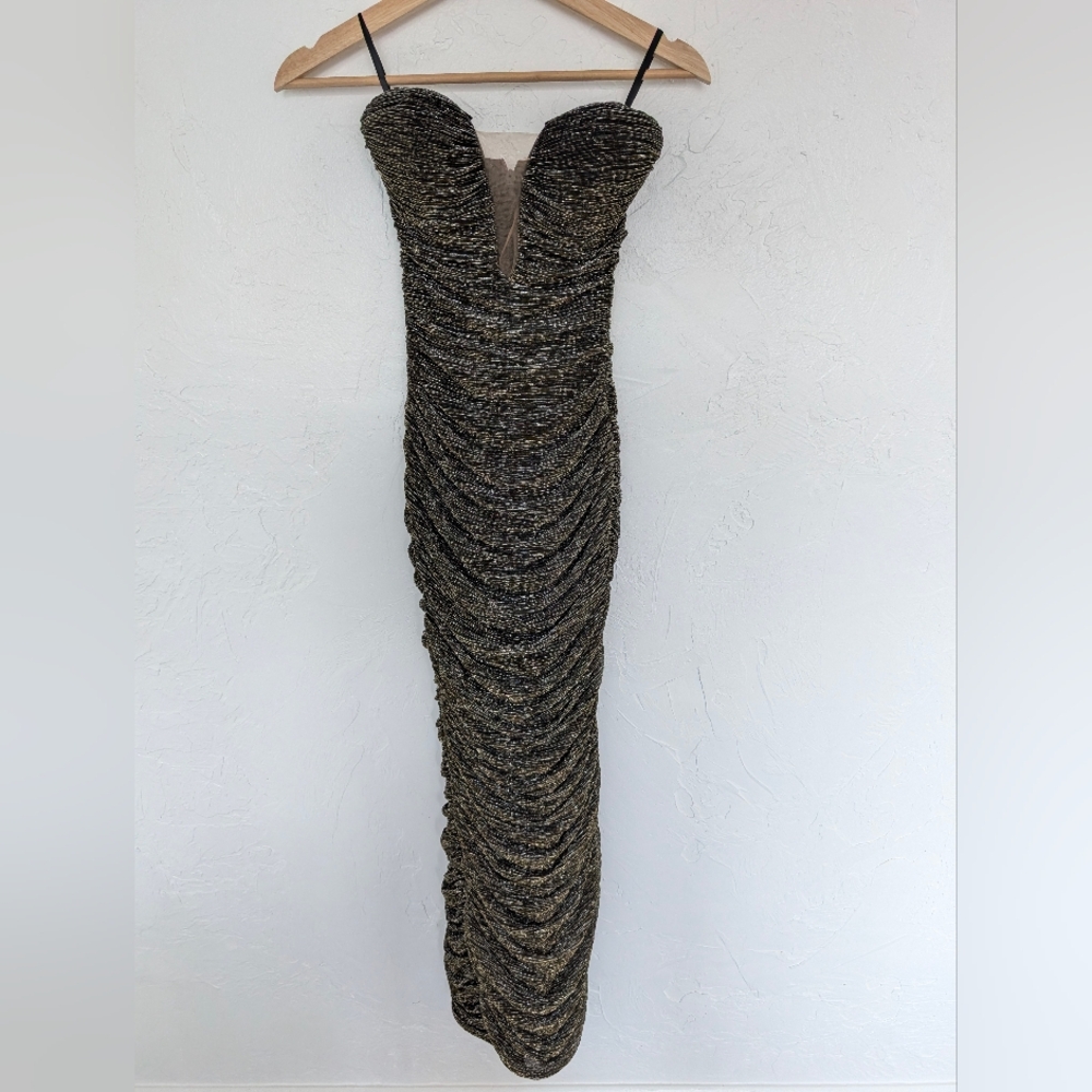 NWT JLUXLABEL Strapless Black and Gold Dress